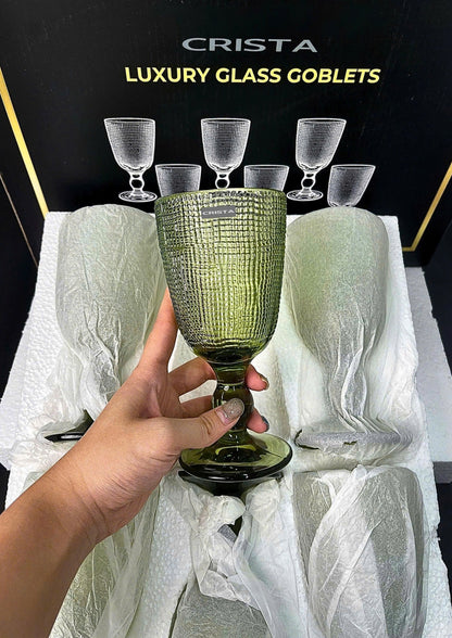 SET OF 6 MESH-PATTERN GLASS TUMBLERS – GREEN