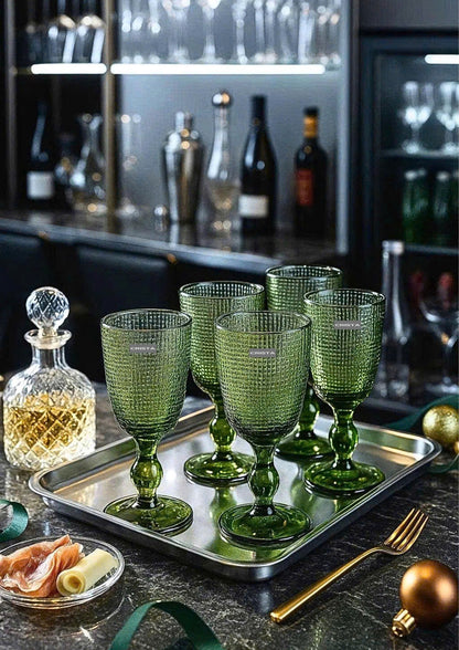 SET OF 6 MESH-PATTERN GLASS TUMBLERS – GREEN