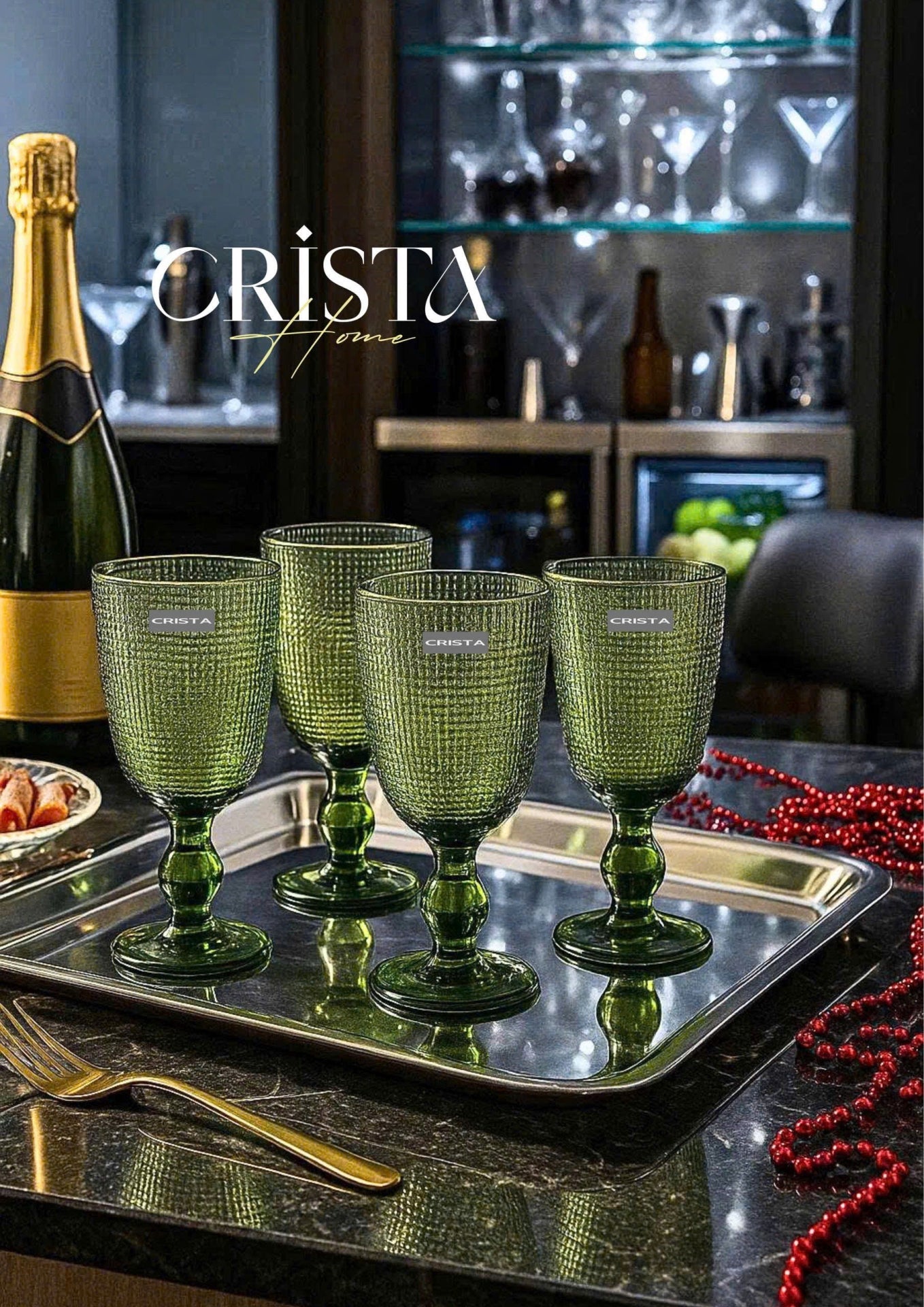 SET OF 6 MESH-PATTERN GLASS TUMBLERS – GREEN