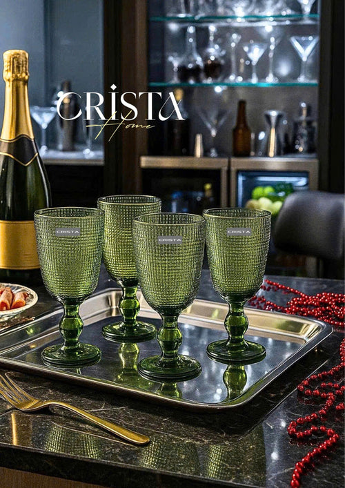 SET OF 6 MESH-PATTERN GLASS TUMBLERS – GREEN