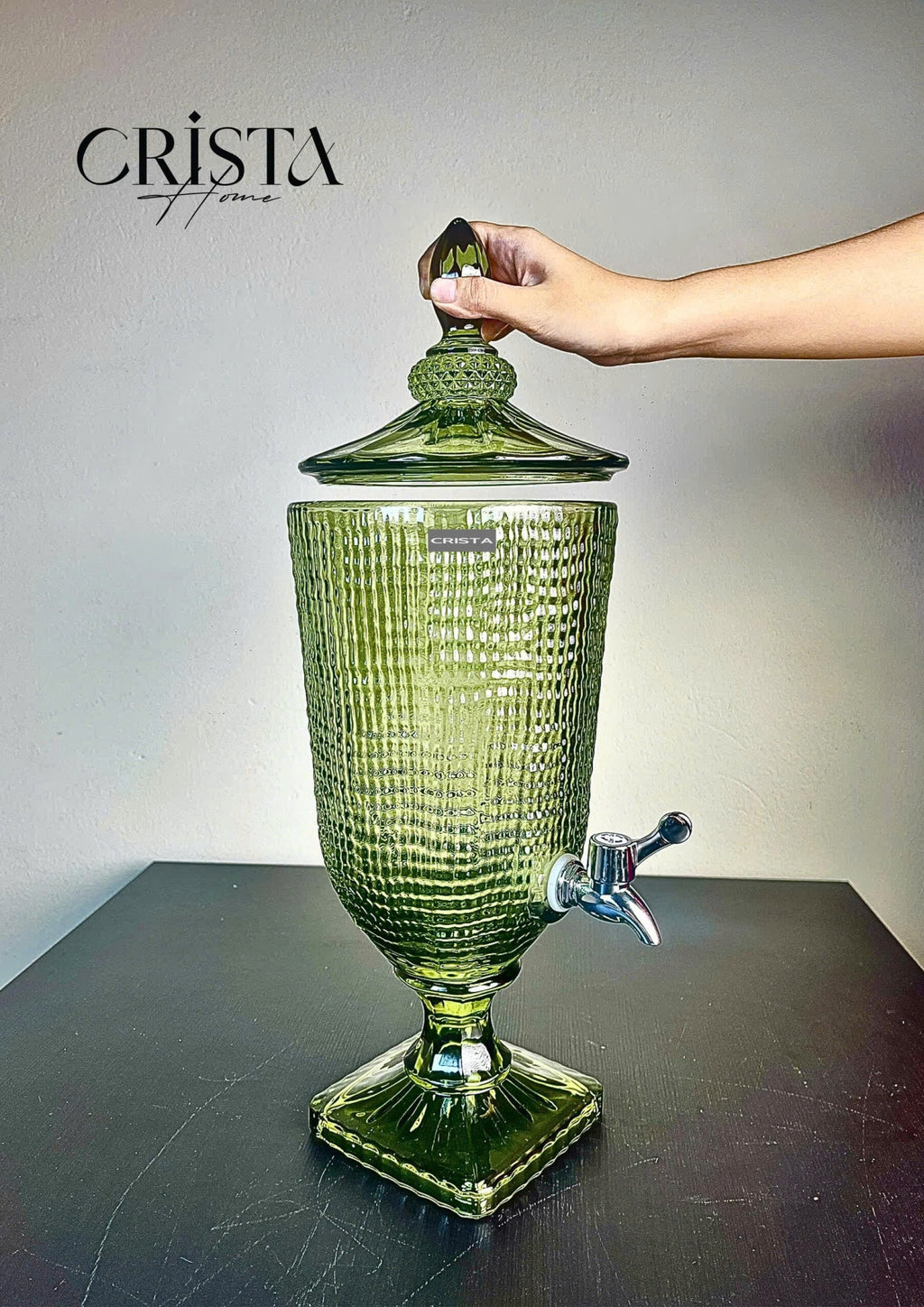 3.3L Mesh-Pattern Glass Beverage Dispenser with Lid – Green