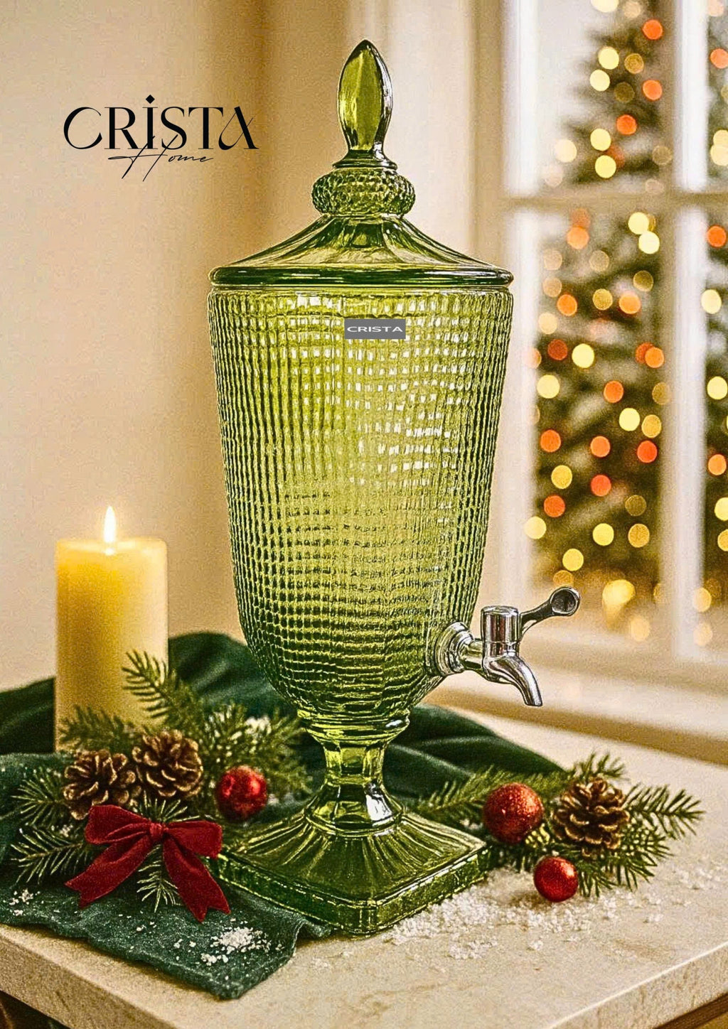 3.3L Mesh-Pattern Glass Beverage Dispenser with Lid – Green