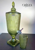 3.3L Mesh-Pattern Glass Beverage Dispenser with Lid – Green