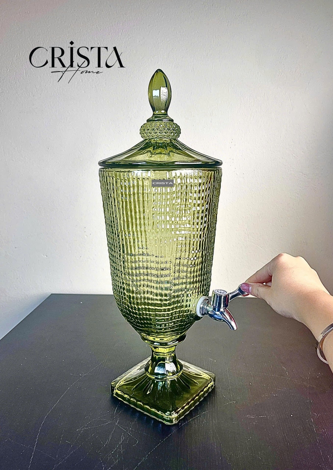 3.3L Mesh-Pattern Glass Beverage Dispenser with Lid – Green