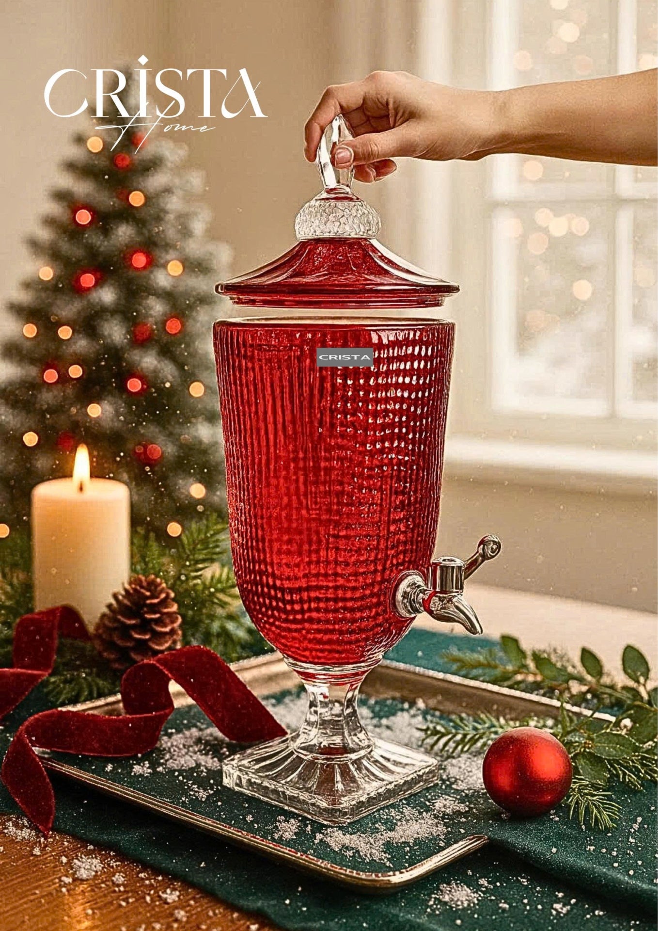 3.3L Textured Glass Beverage Dispenser with Mesh Pattern – Red