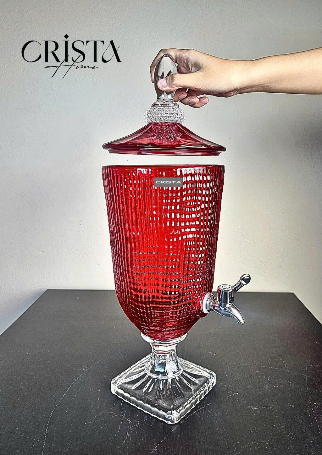 3.3L Textured Glass Beverage Dispenser with Mesh Pattern – Red