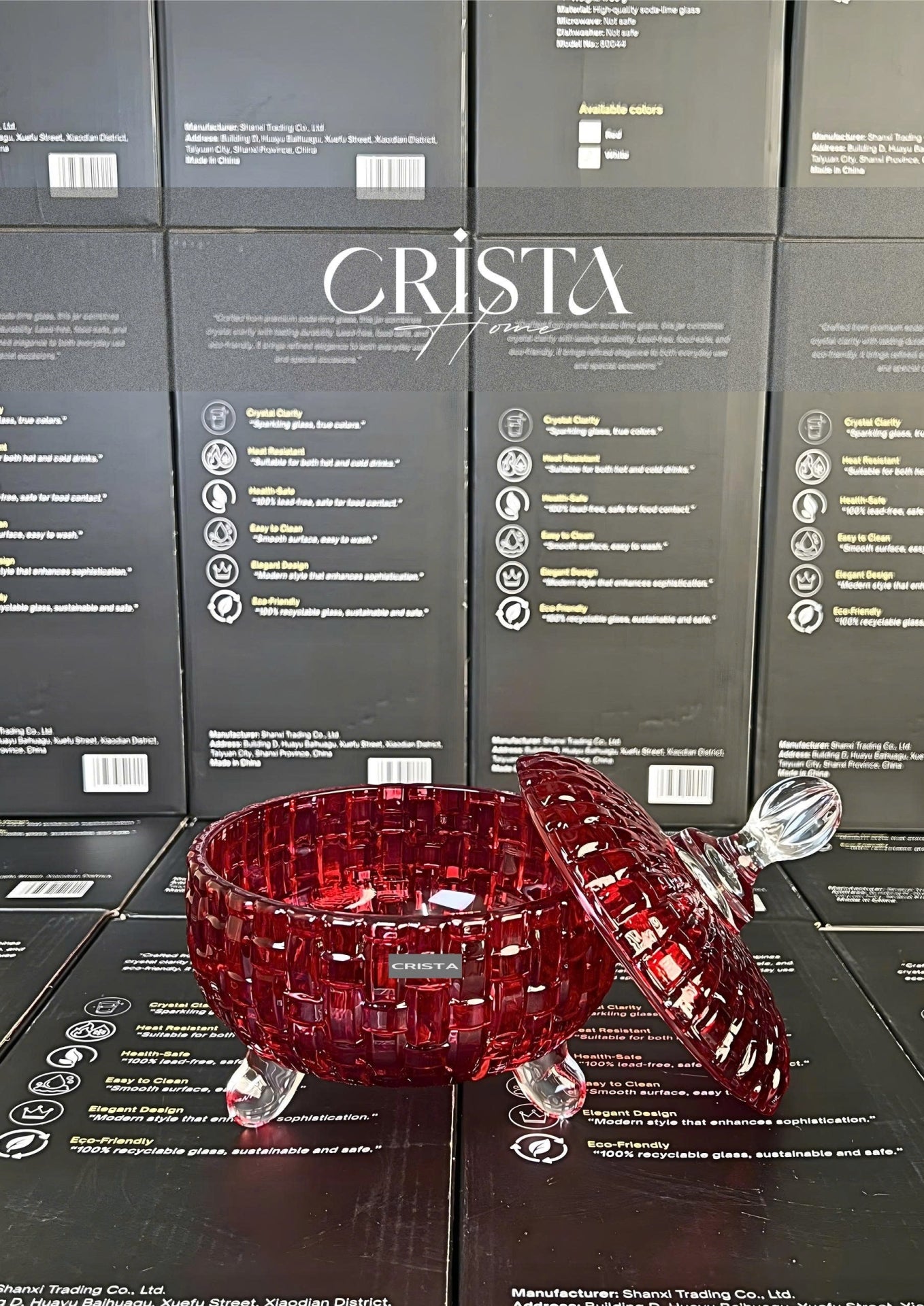 Set of 2 Checkered Glass Jam Jars – Red