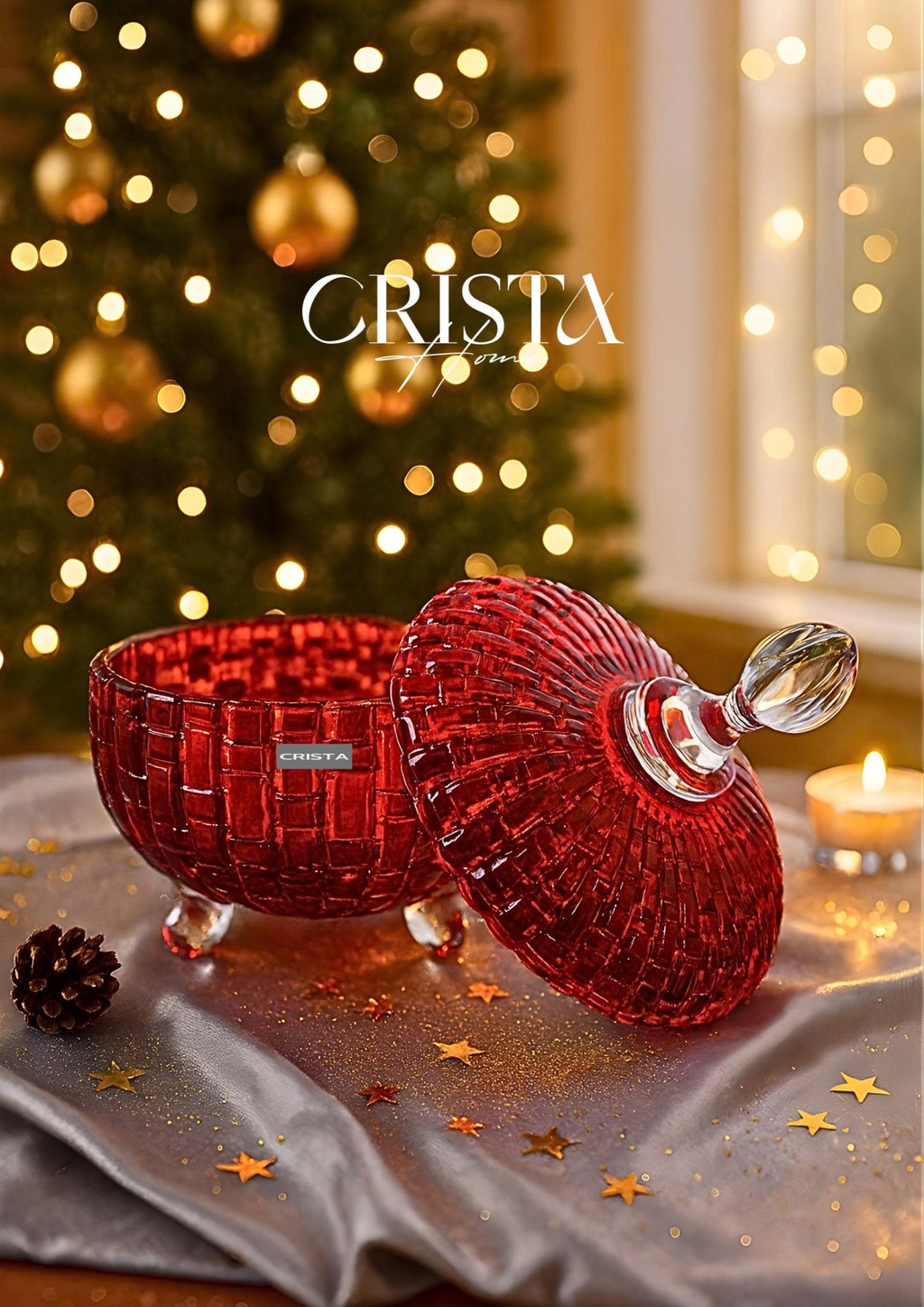 Set of 2 Checkered Glass Jam Jars – Clear & Red