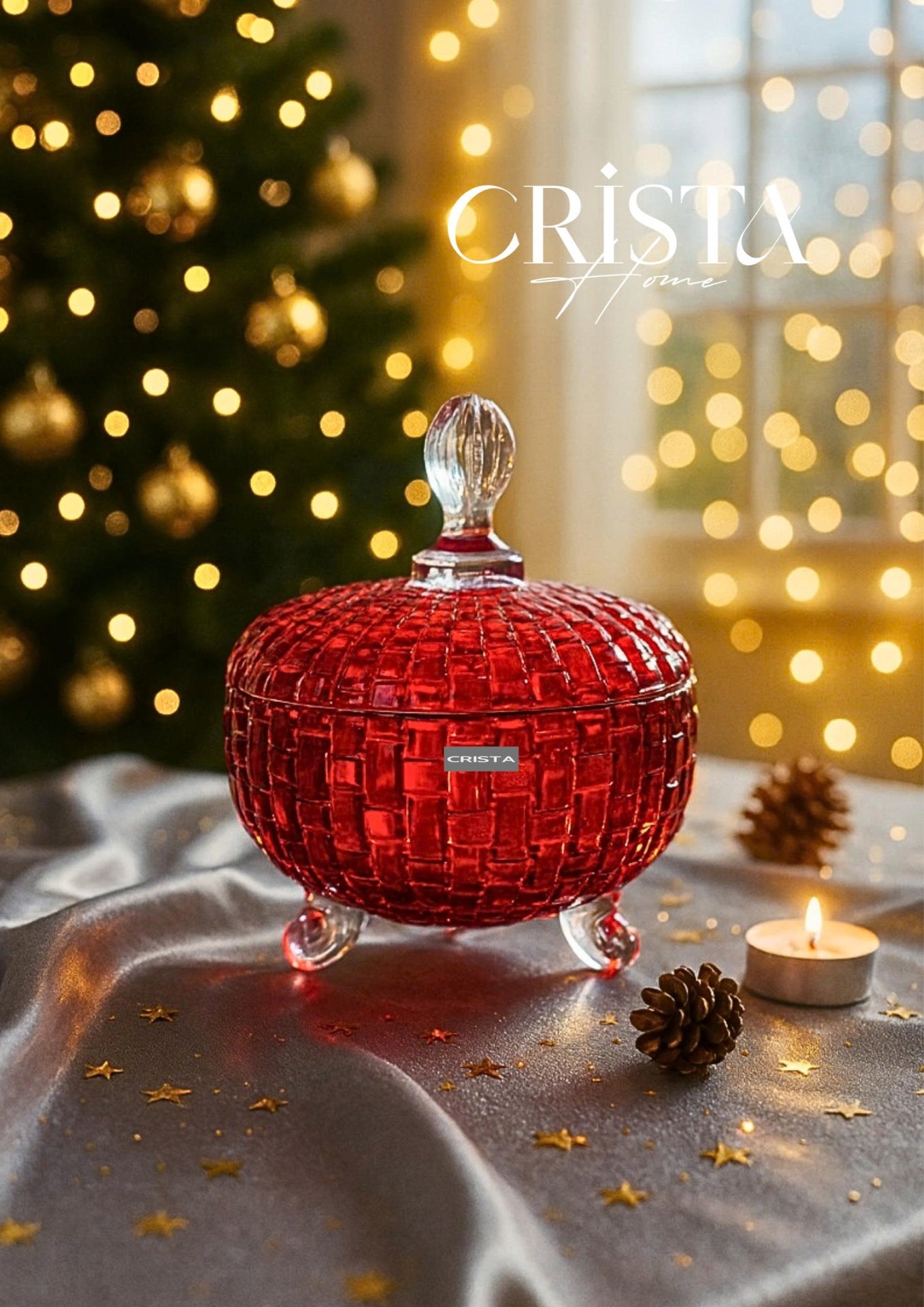 Set of 2 Checkered Glass Jam Jars – Red