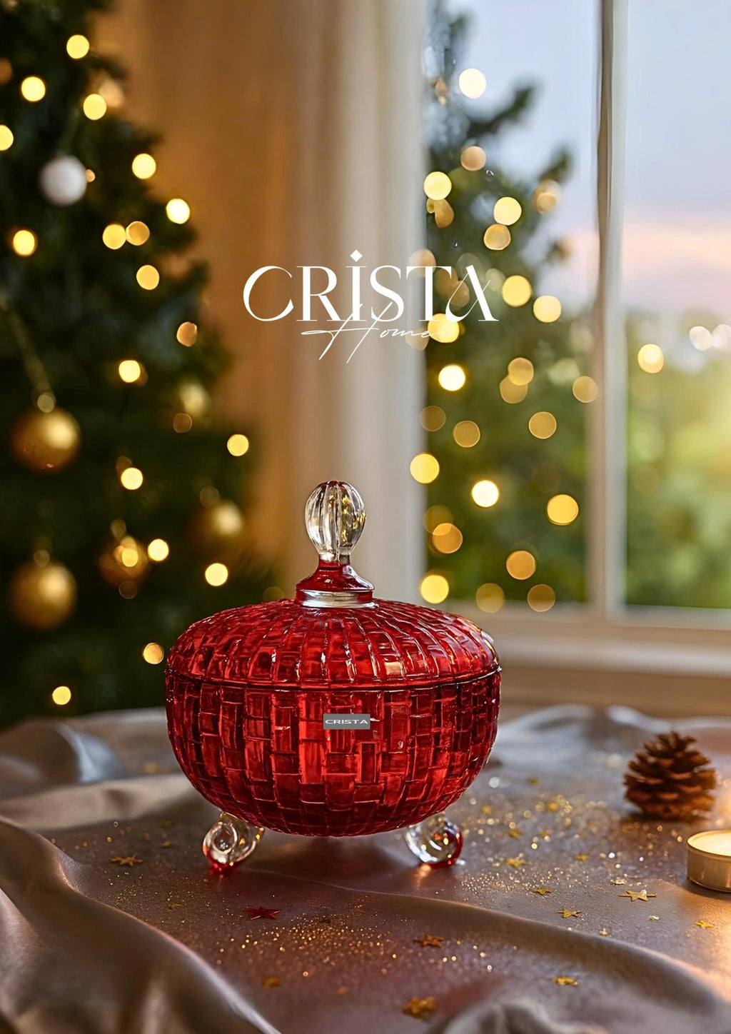 Set of 2 Checkered Glass Jam Jars – Red