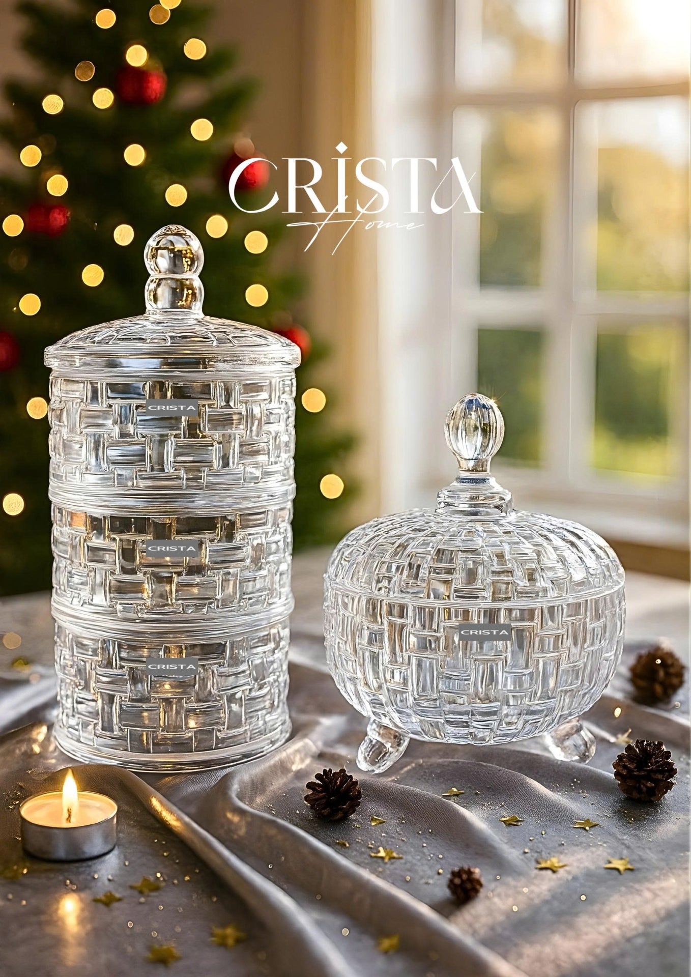 Set of 2 Checkered Glass Jam Jars – Clear Color