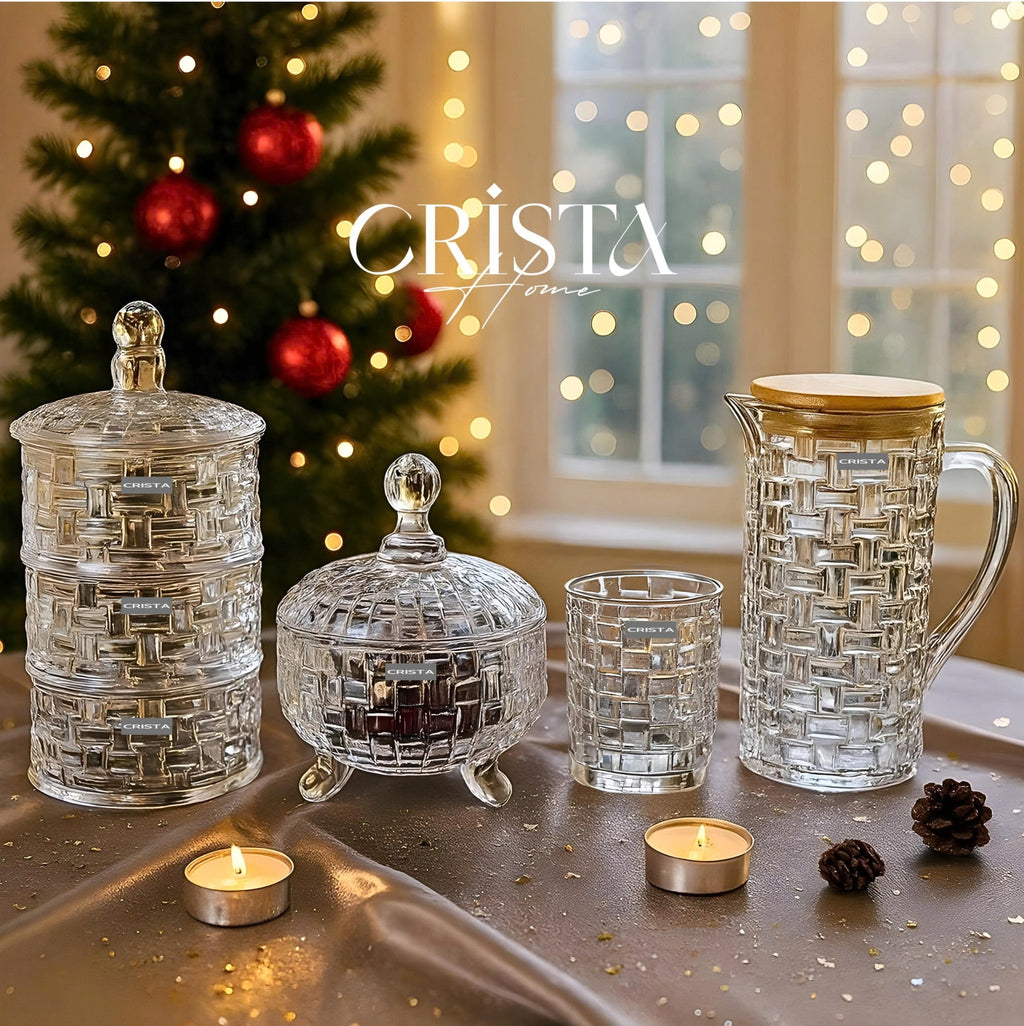 Set of 2 Checkered Glass Jam Jars – Clear Color