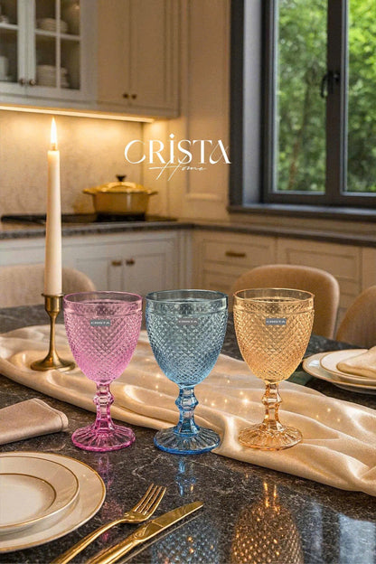 SET OF 6 DIAMOND-PATTERN GLASS TUMBLERS (300 ML)