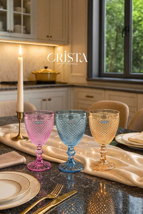 SET OF 6 DIAMOND-PATTERN GLASS TUMBLERS (300 ML)
