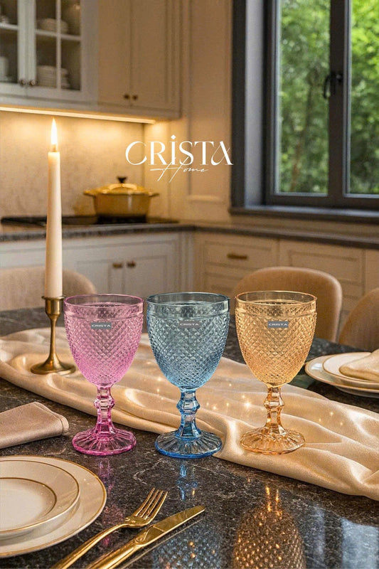 SET OF 6 DIAMOND-PATTERN GLASS TUMBLERS (300 ML)