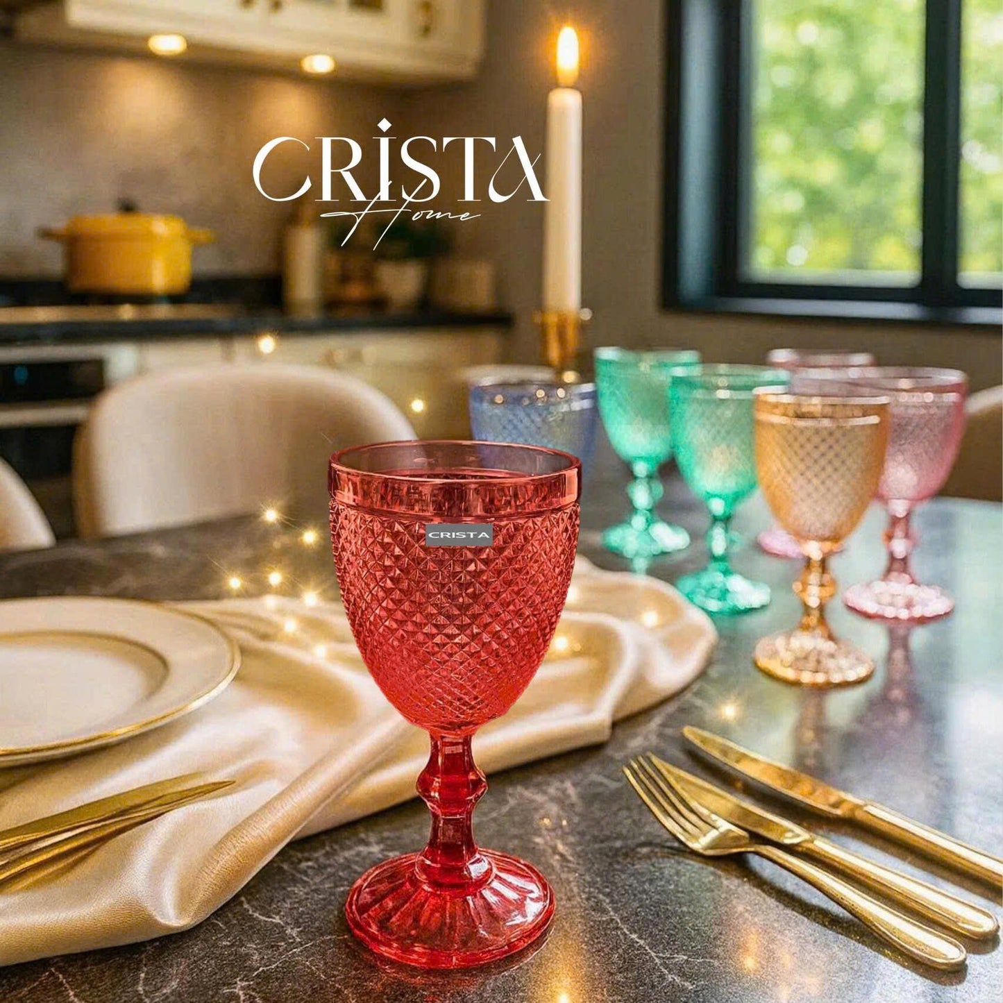 SET OF 6 DIAMOND-PATTERN GLASS TUMBLERS (300 ML)