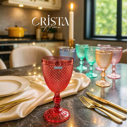 SET OF 6 DIAMOND-PATTERN GLASS TUMBLERS (300 ML)