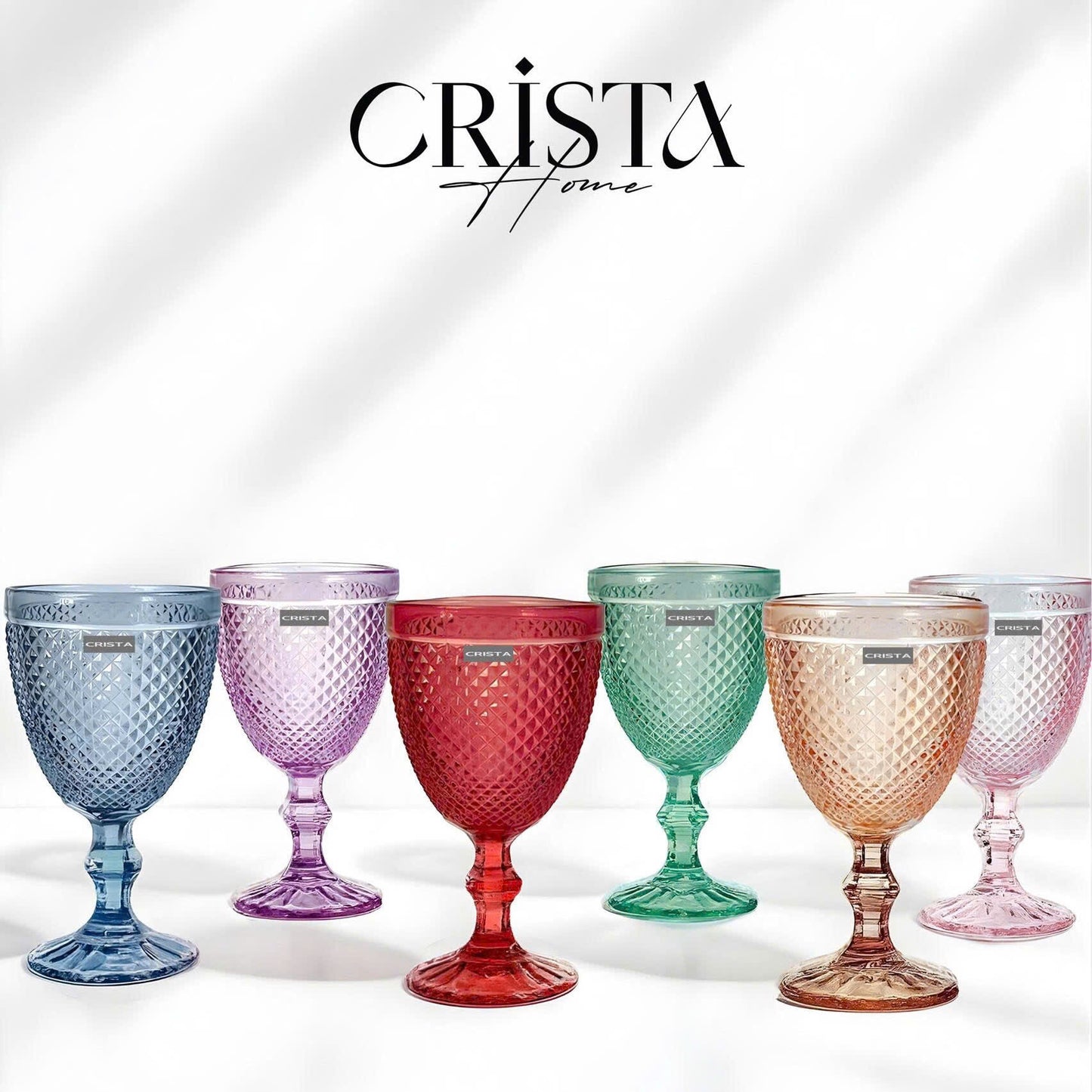 SET OF 6 DIAMOND-PATTERN GLASS TUMBLERS (300 ML)