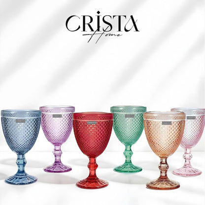 SET OF 6 DIAMOND-PATTERN GLASS TUMBLERS (300 ML)