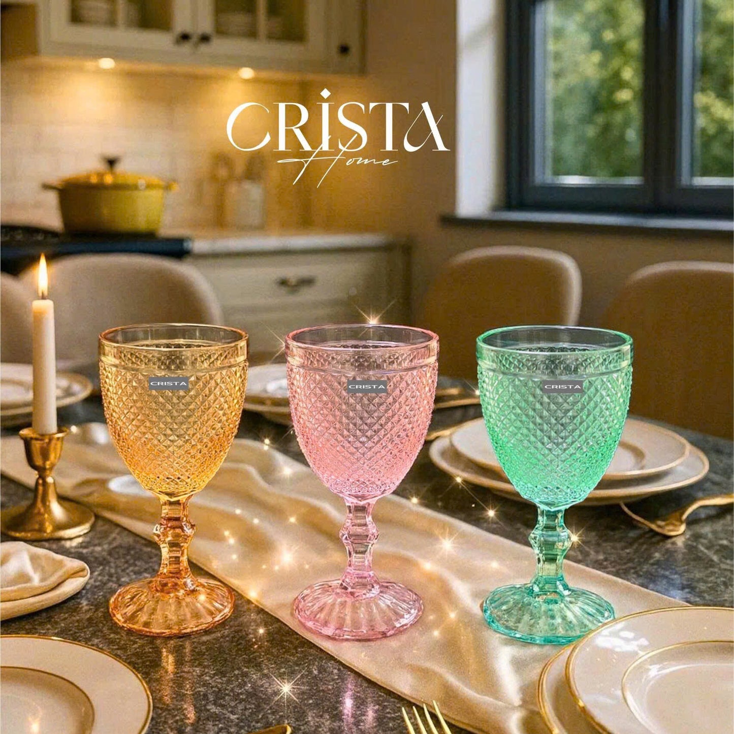 SET OF 6 DIAMOND-PATTERN GLASS TUMBLERS (300 ML)