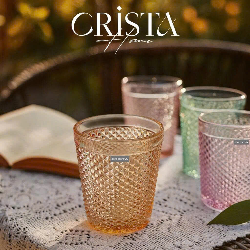 Diamond-Pattern Glass Tumbler Set (4 Pieces) – 300ml – MIXED 4 COLORS