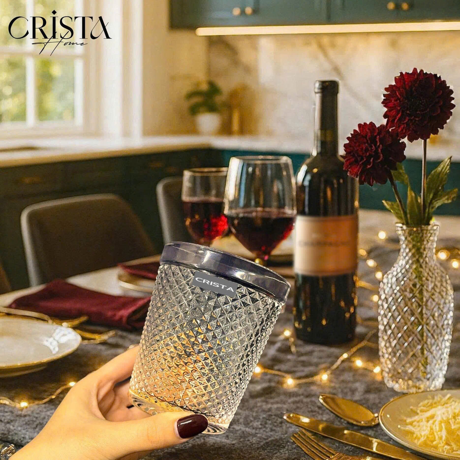 Diamond-Pattern Glass Tumbler Set (4 Pieces) – 300ml – White