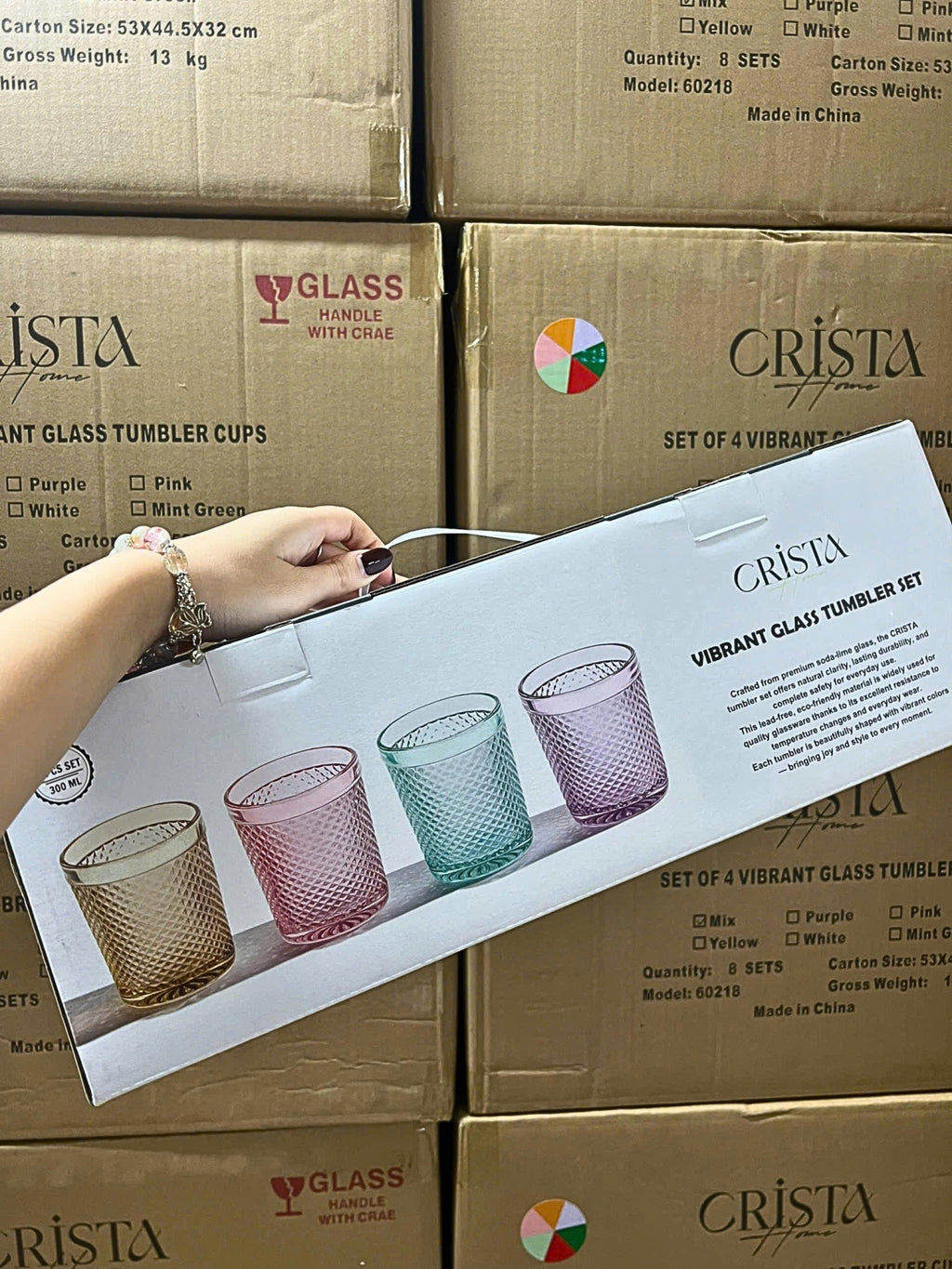 Diamond-Pattern Glass Tumbler Set (4 Pieces) – 300ml – Purple