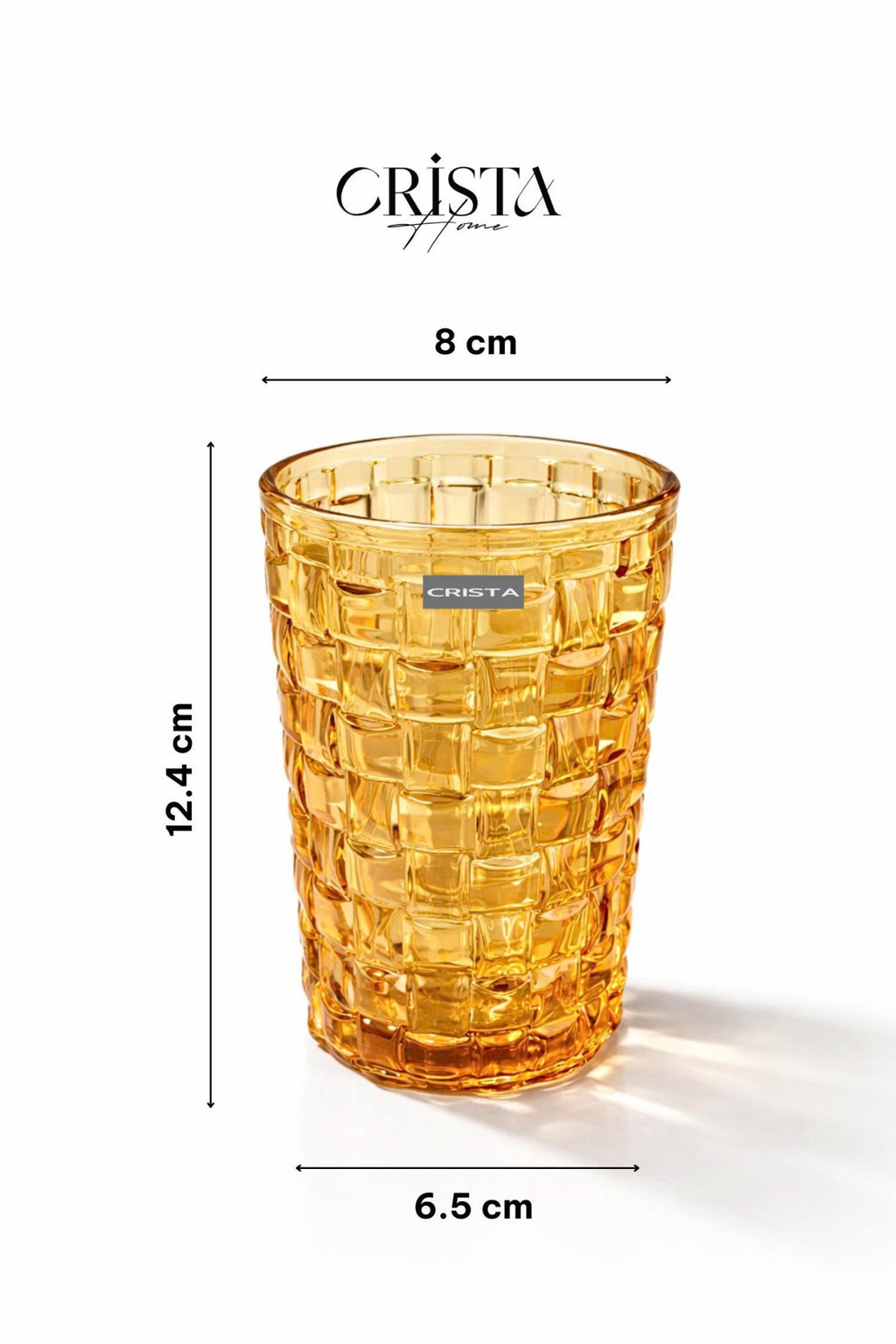 SET OF 6 TALL CHECKERED GLASS TUMBLERS – YELLOW (350 ML)