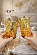SET OF 6 TALL CHECKERED GLASS TUMBLERS – YELLOW (350 ML)