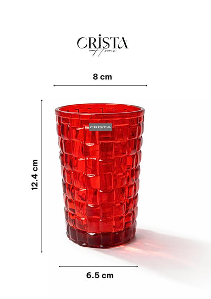 SET OF 6 TALL CHECKERED GLASS TUMBLERS – RED (350 ML)