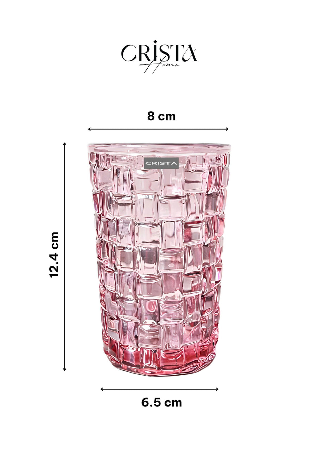 SET OF 6 TALL CHECKERED GLASS TUMBLERS – PINK (350 ML)