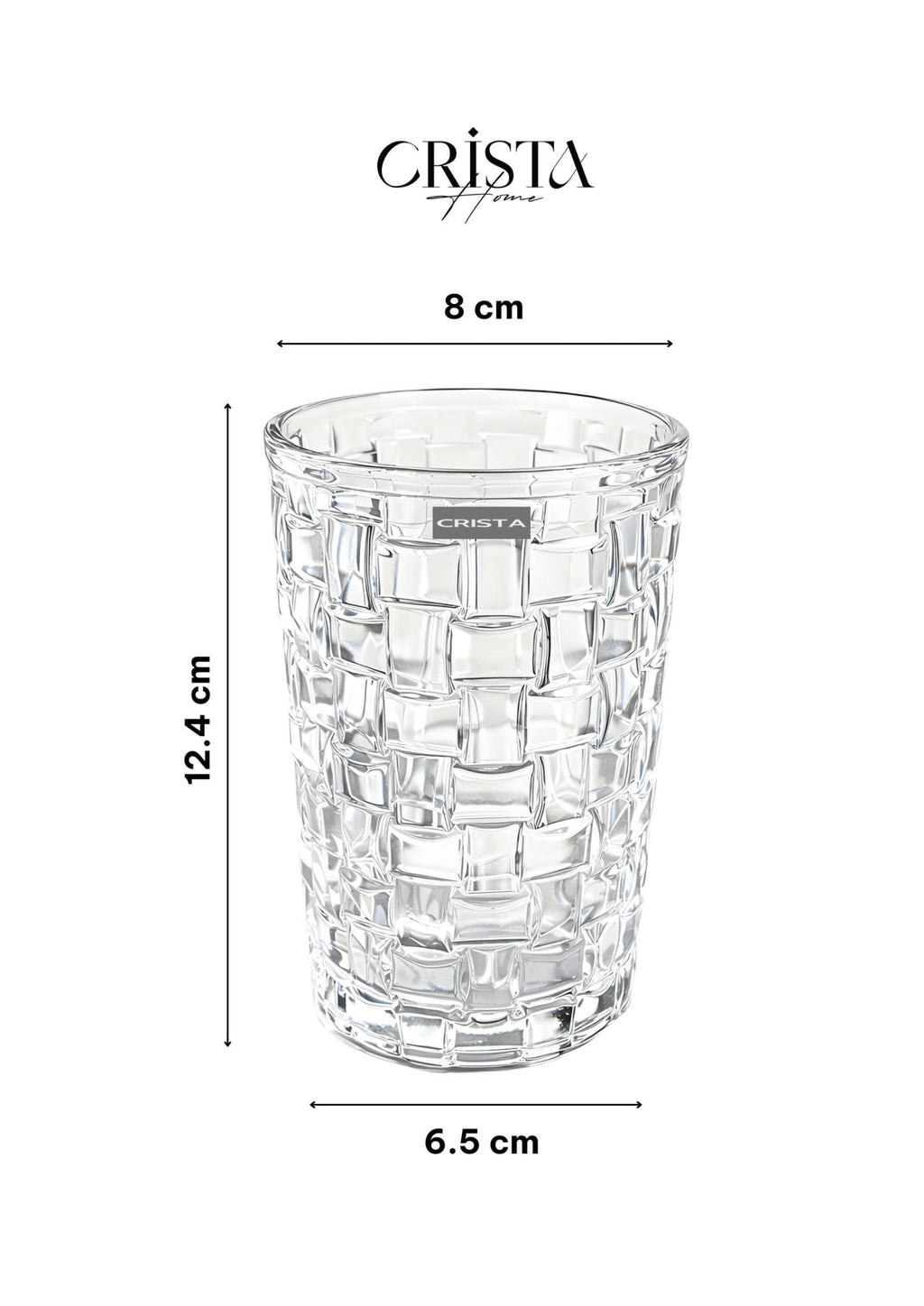 SET OF 6 TALL CHECKERED GLASS TUMBLERS – WHITE (350 ML)