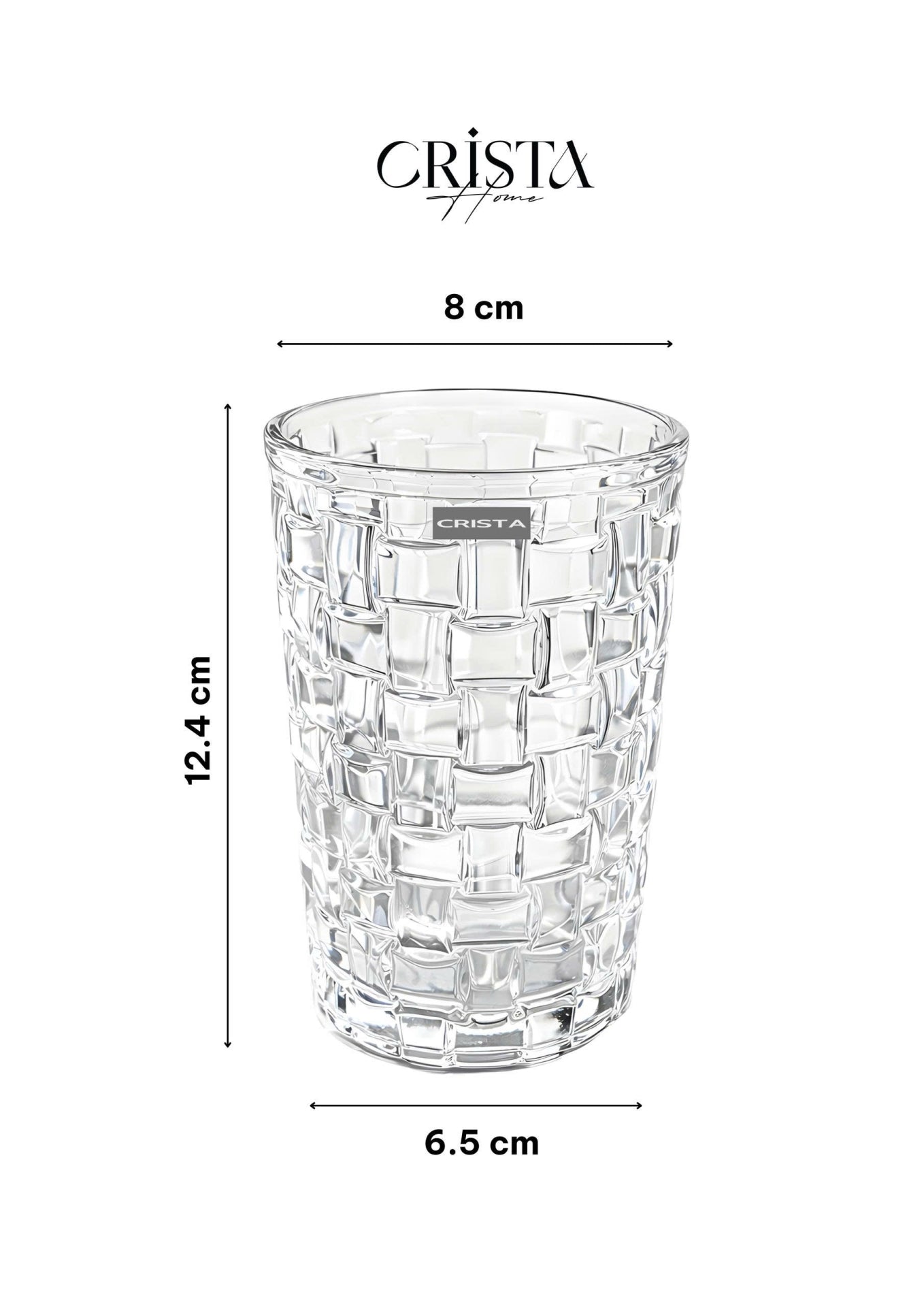 SET OF 6 TALL CHECKERED GLASS TUMBLERS – WHITE (350 ML)
