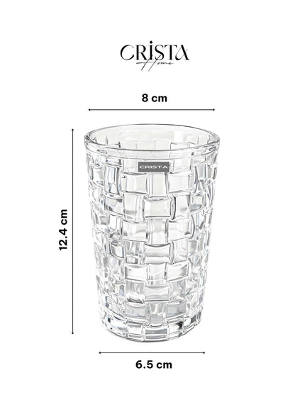 SET OF 6 TALL CHECKERED GLASS TUMBLERS – WHITE (350 ML)