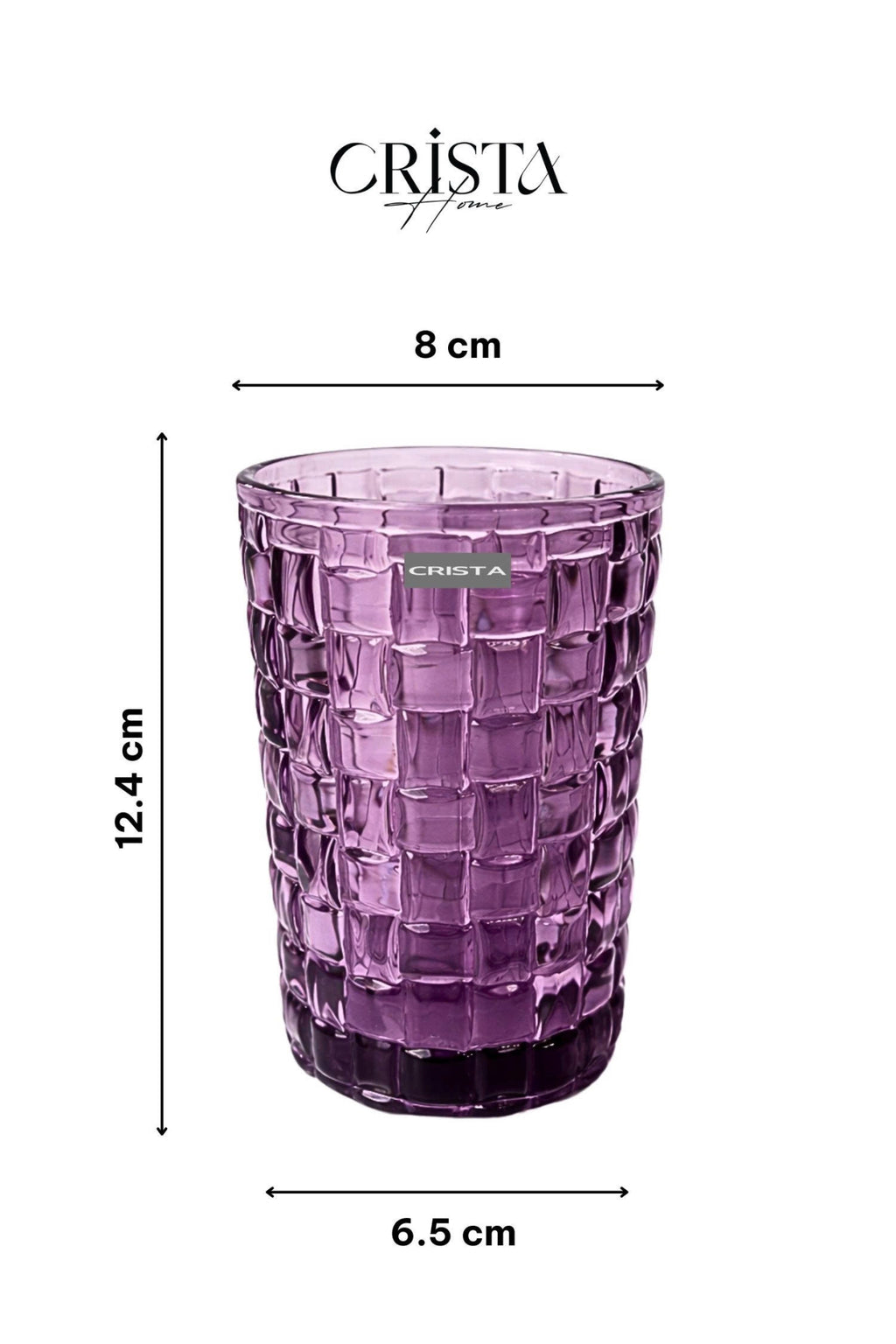 SET OF 6 TALL CHECKERED GLASS TUMBLERS – PURPLE (350 ML)