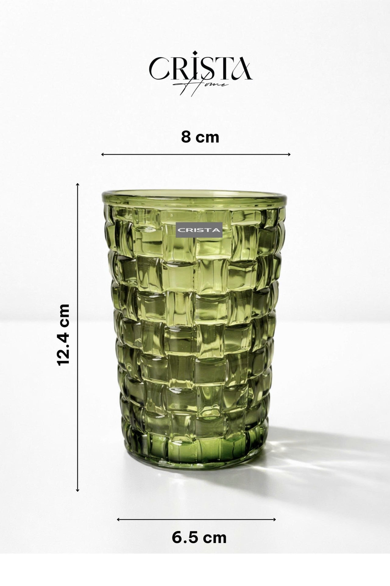 SET OF 6 TALL CHECKERED GLASS TUMBLERS – GREEN (350 ML)