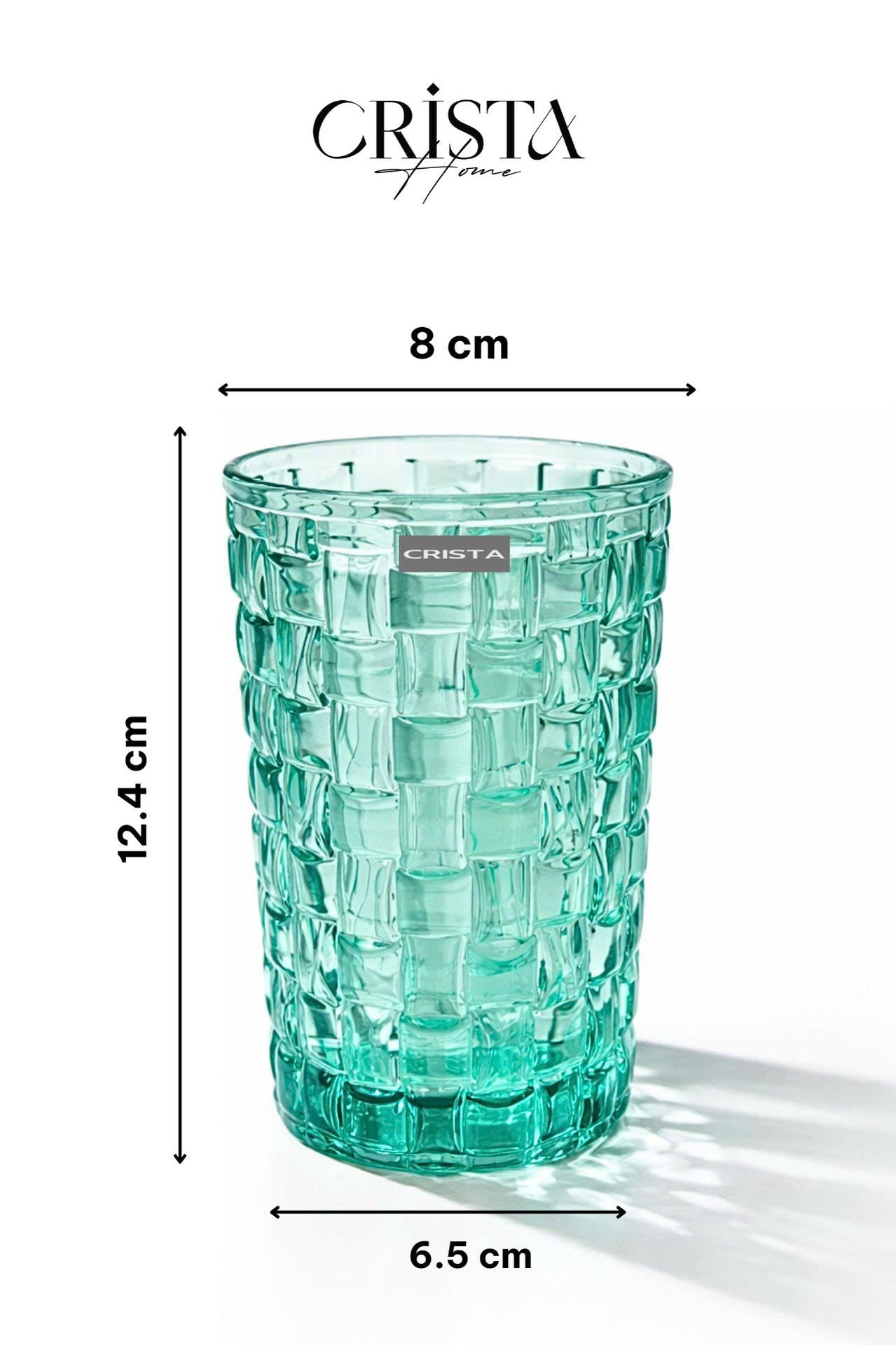 SET OF 6 TALL CHECKERED GLASS TUMBLERS – MINT GREEN (350 ML)