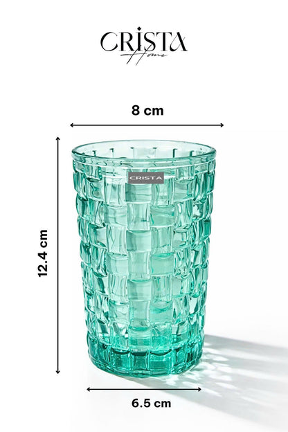 SET OF 6 TALL CHECKERED GLASS TUMBLERS – MINT GREEN (350 ML)