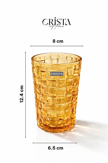 SET OF 6 TALL CHECKERED GLASS TUMBLERS – MIX COLORS (350 ML)