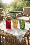 SET OF 6 TALL CHECKERED GLASS TUMBLERS – MIX COLORS (350 ML)