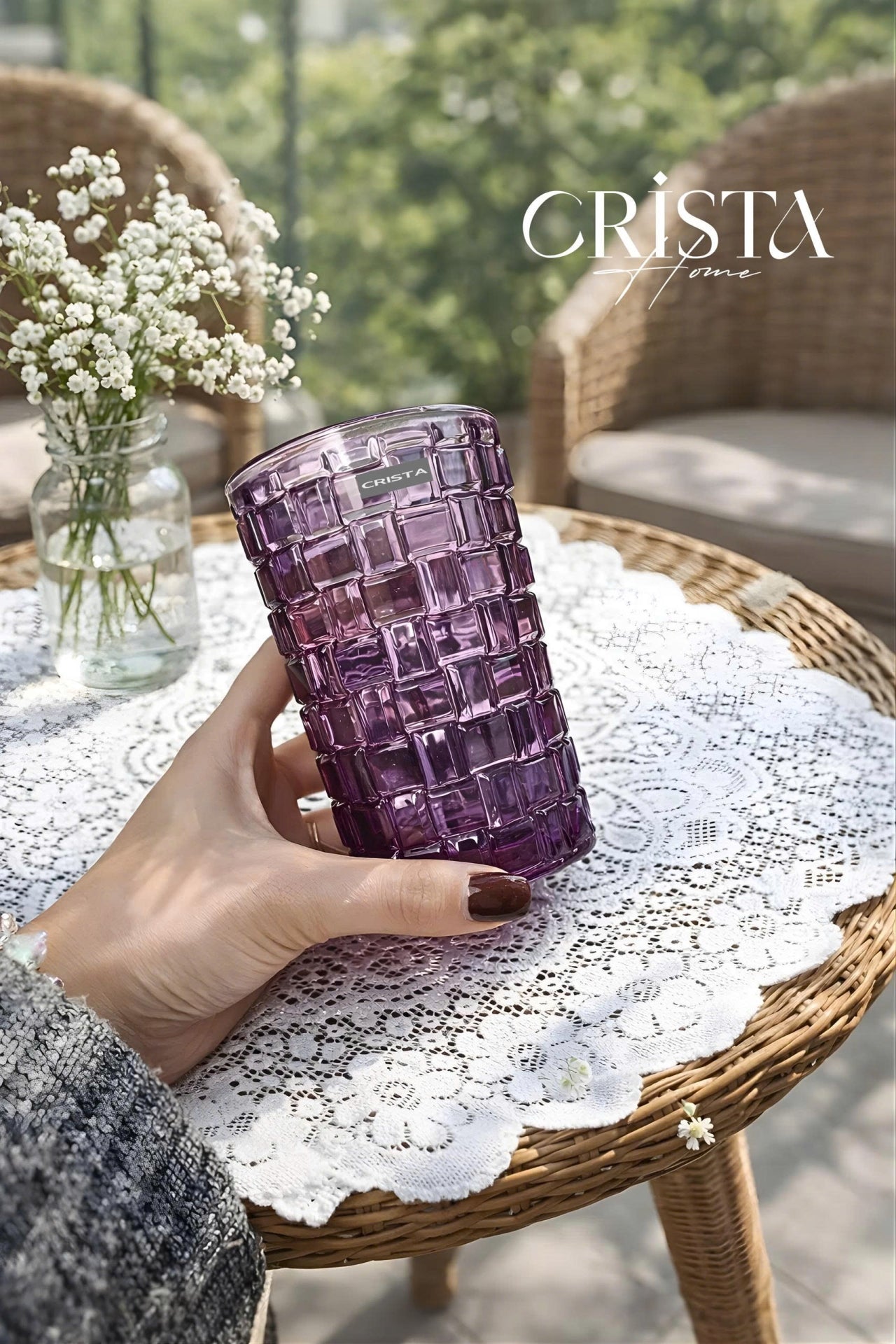 SET OF 6 TALL CHECKERED GLASS TUMBLERS – MIX COLORS (350 ML)